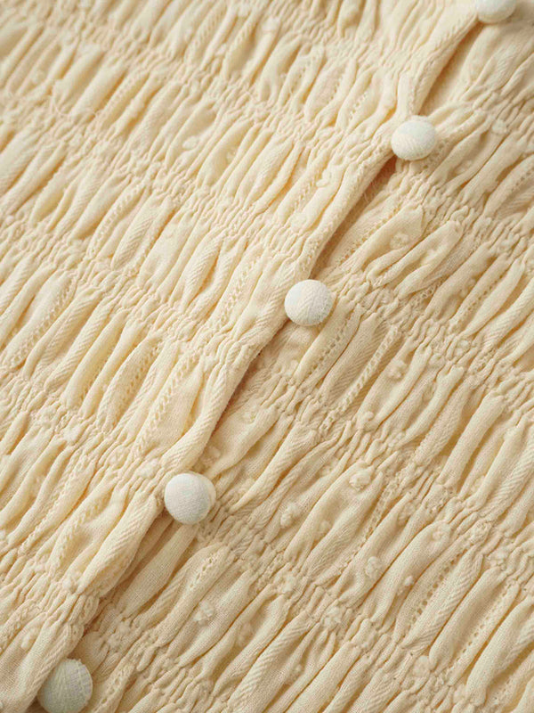 Swiss Dot Ruched Top Dress-Creamy Yellow