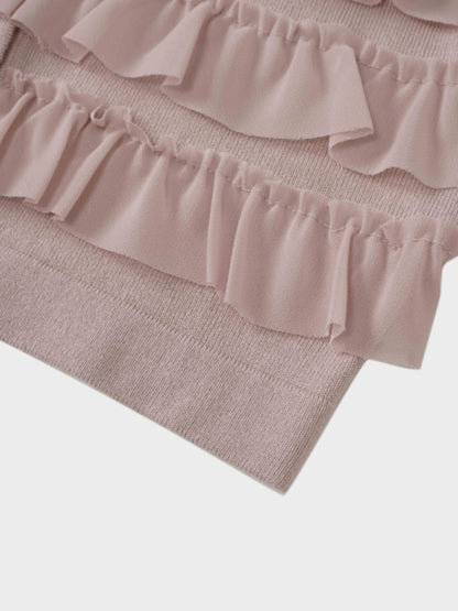 Ruffle Design Cardigan-Mauve