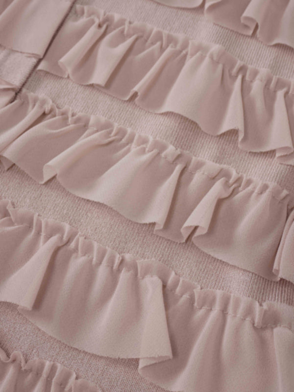 Ruffle Design Cardigan-Mauve