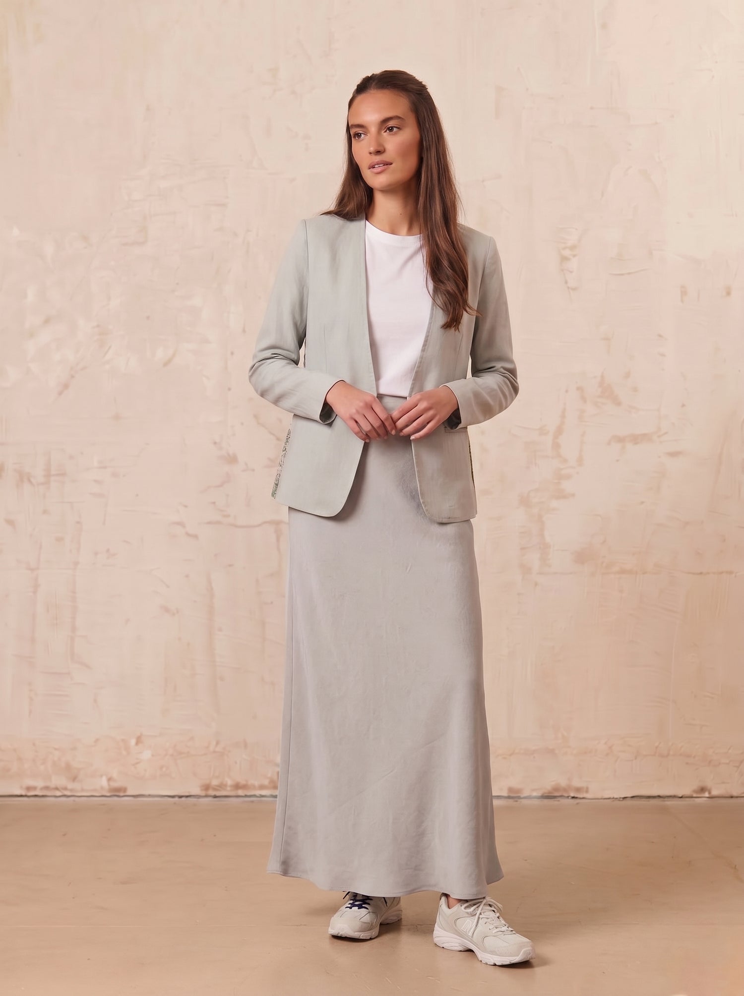 Silky Back Printed Blazer-Grey/Multi Color