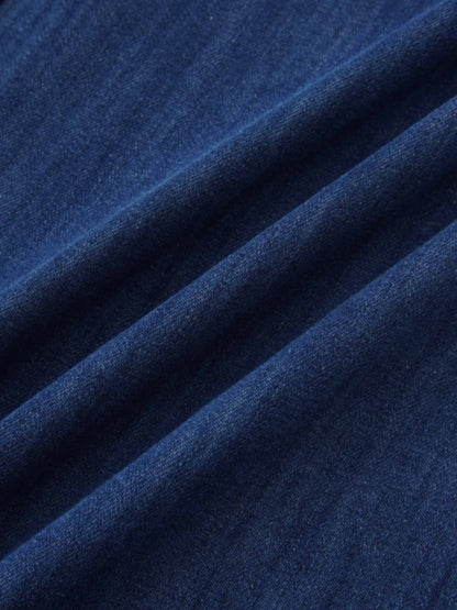 Bottom Ruffle Button Down Denim Skirt-Blue
