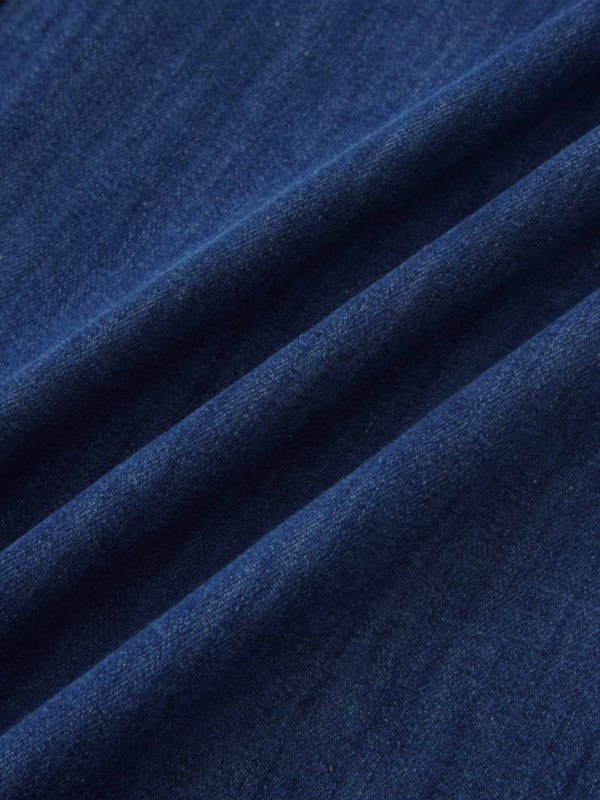 Bottom Ruffle Button Down Denim Skirt-Blue