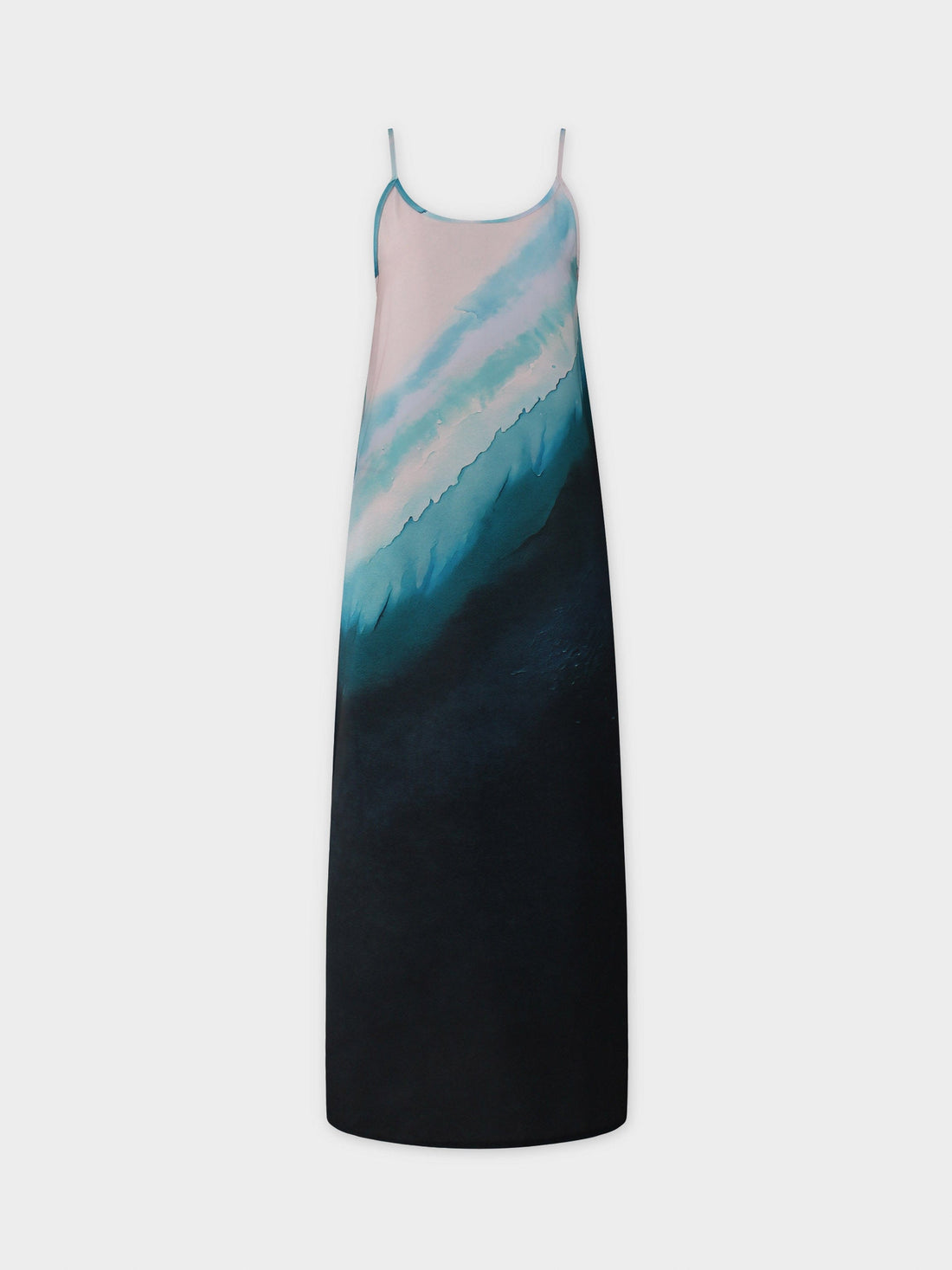 Printed Crew Neck Slip Dress-Blue Ombre