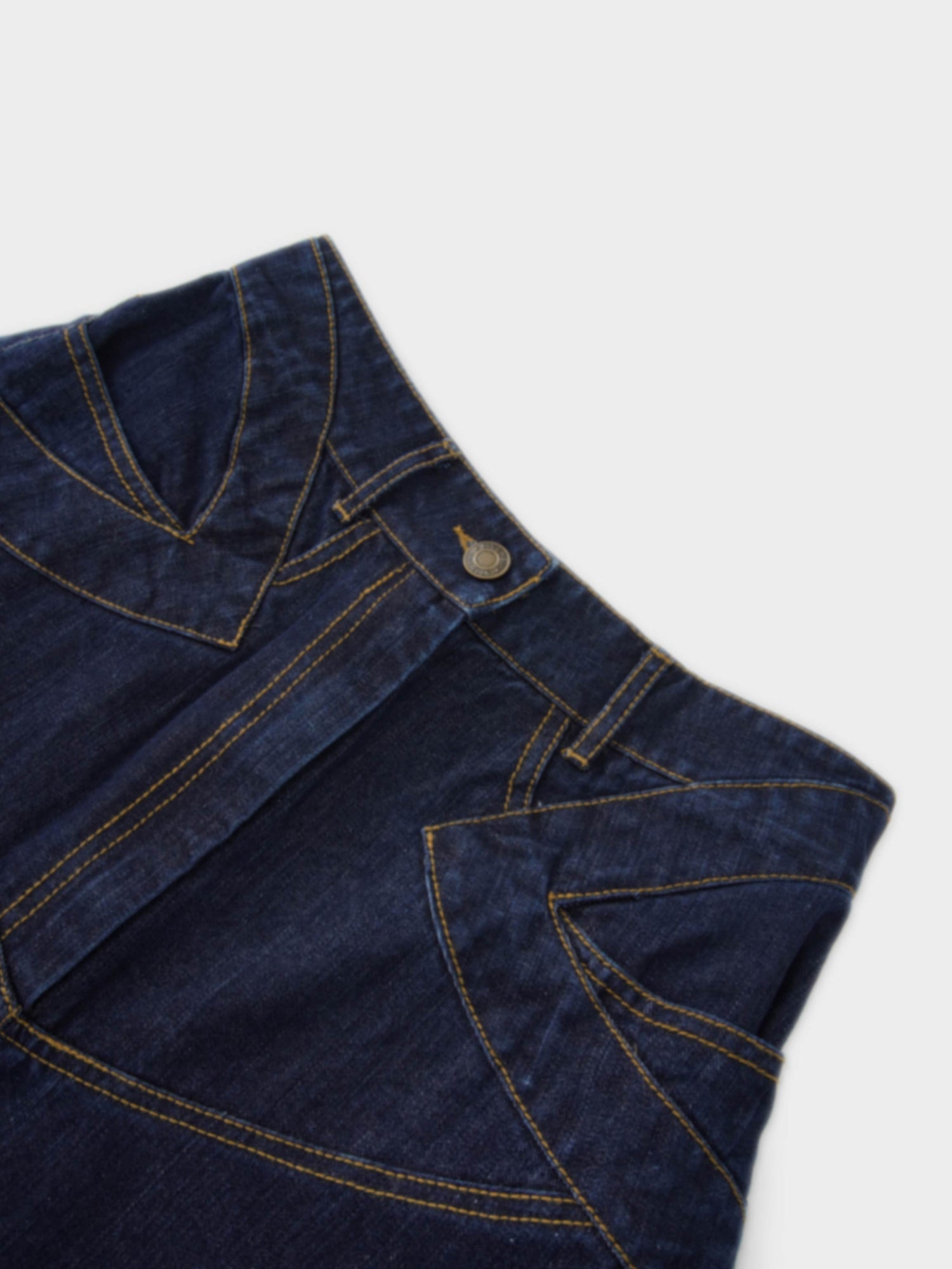 Stitched Design Denim Skirt-Dark Blue