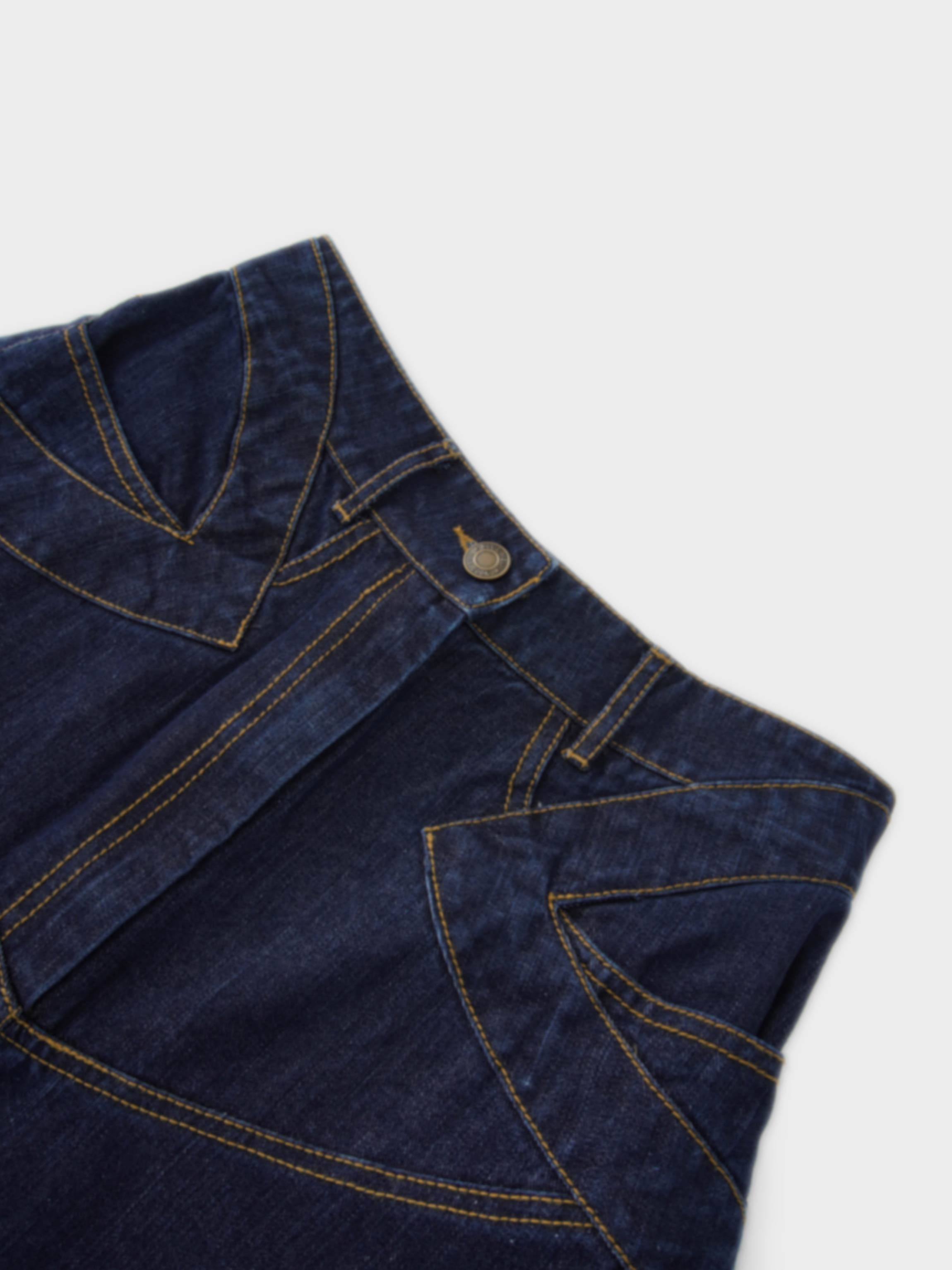 Stitched Design Denim Skirt-Dark Blue