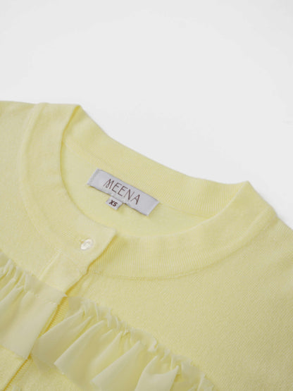 Ruffle Design Cardigan-Butter