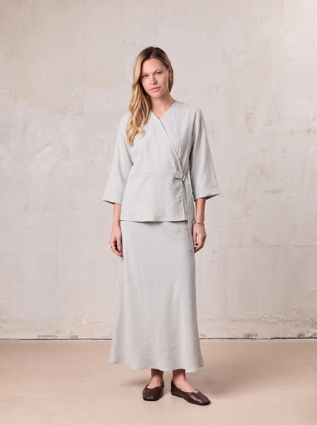 Linen Slip Skirt-Grey