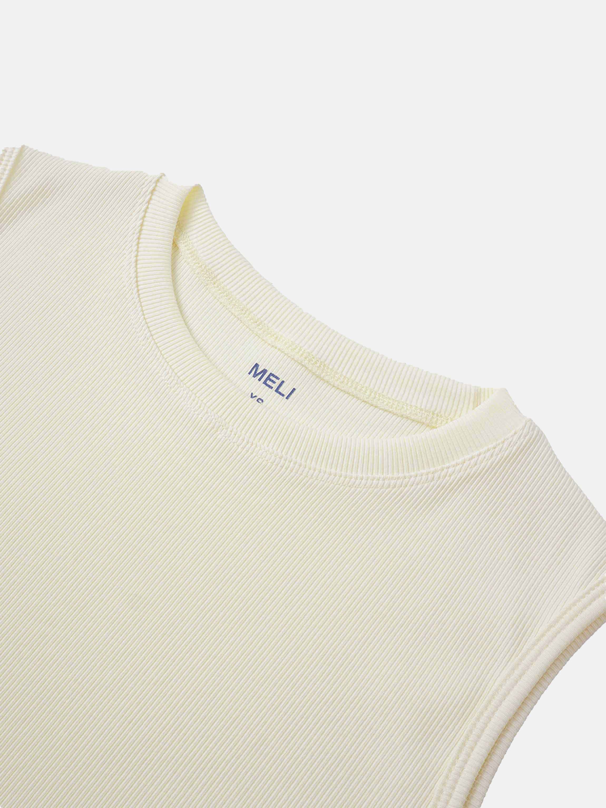 RIBBED CREW SLEEVELESS SHELL-CREAM