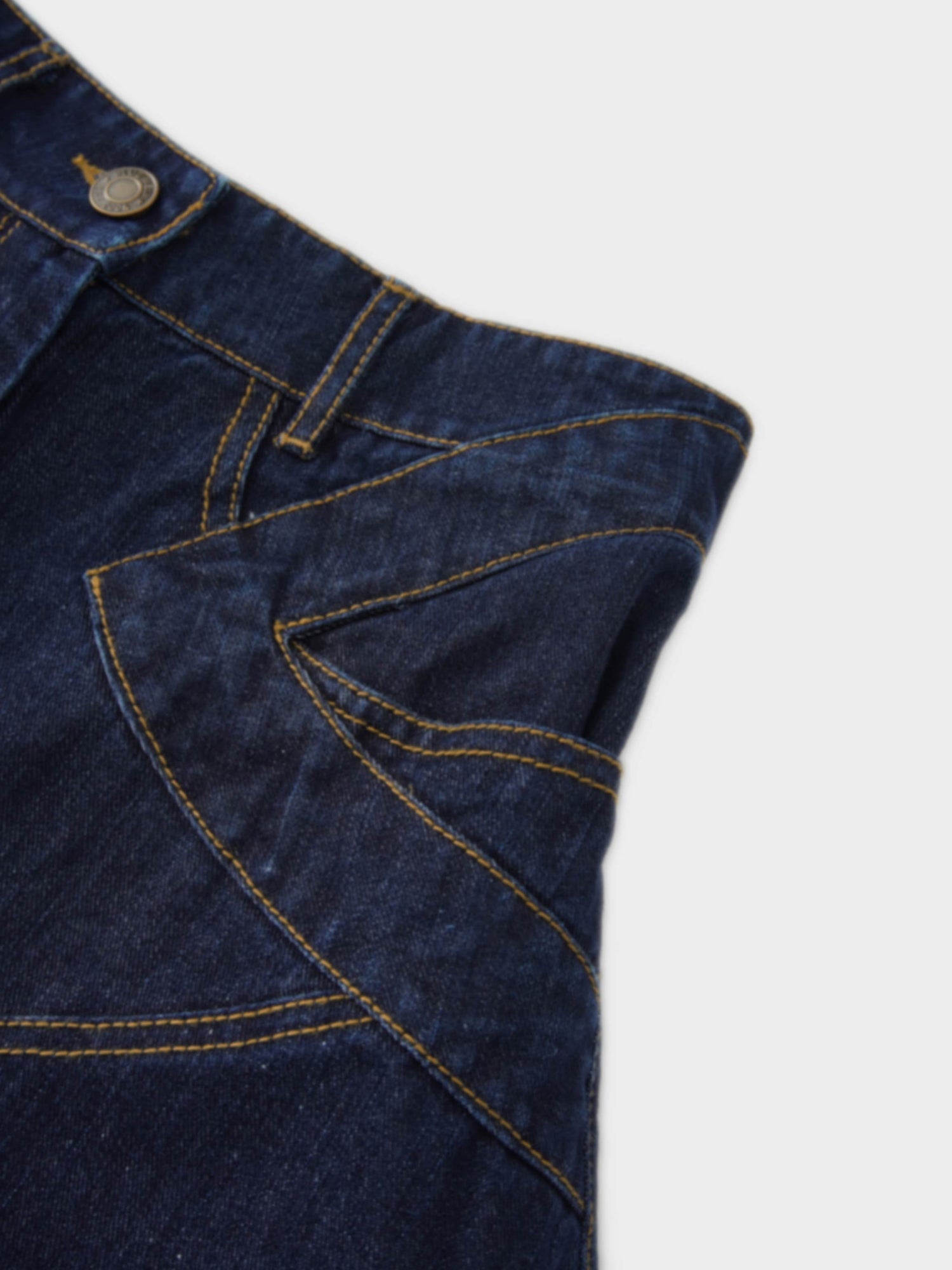 Stitched Design Denim Skirt-Dark Blue