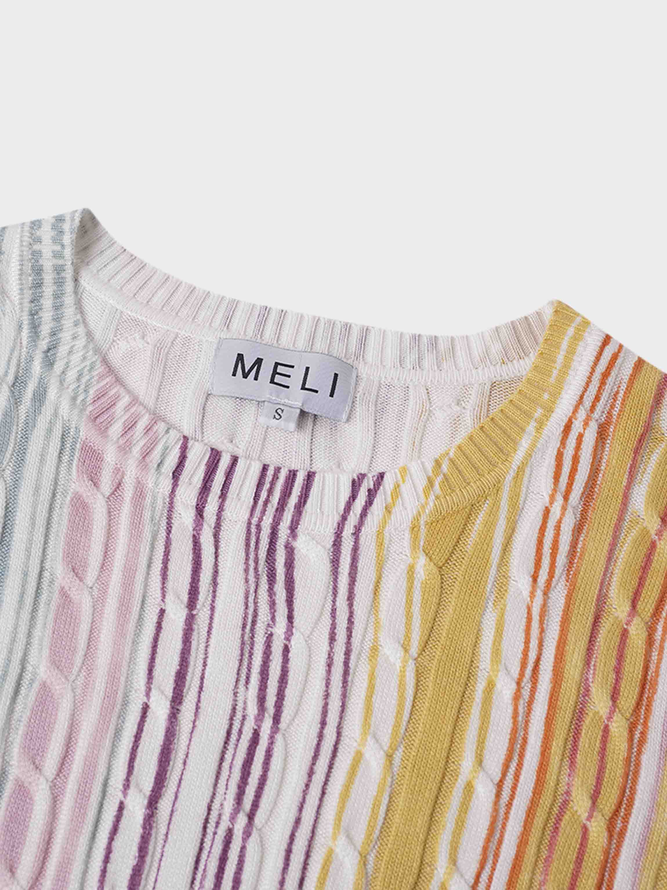 Printed Cable Knit Sweater-Pastel Stripes