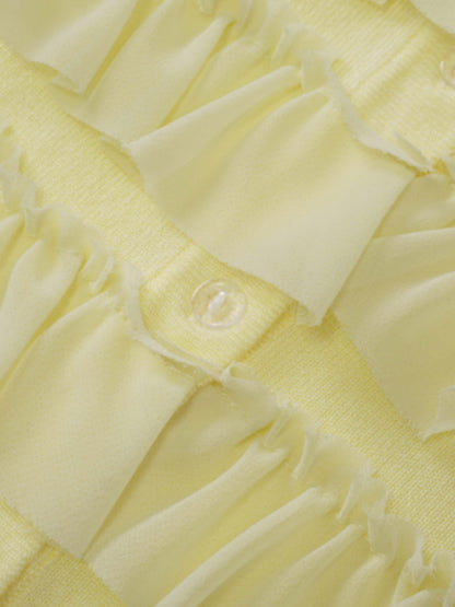 Ruffle Design Cardigan-Butter