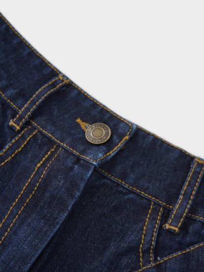 Stitched Design Denim Skirt-Dark Blue