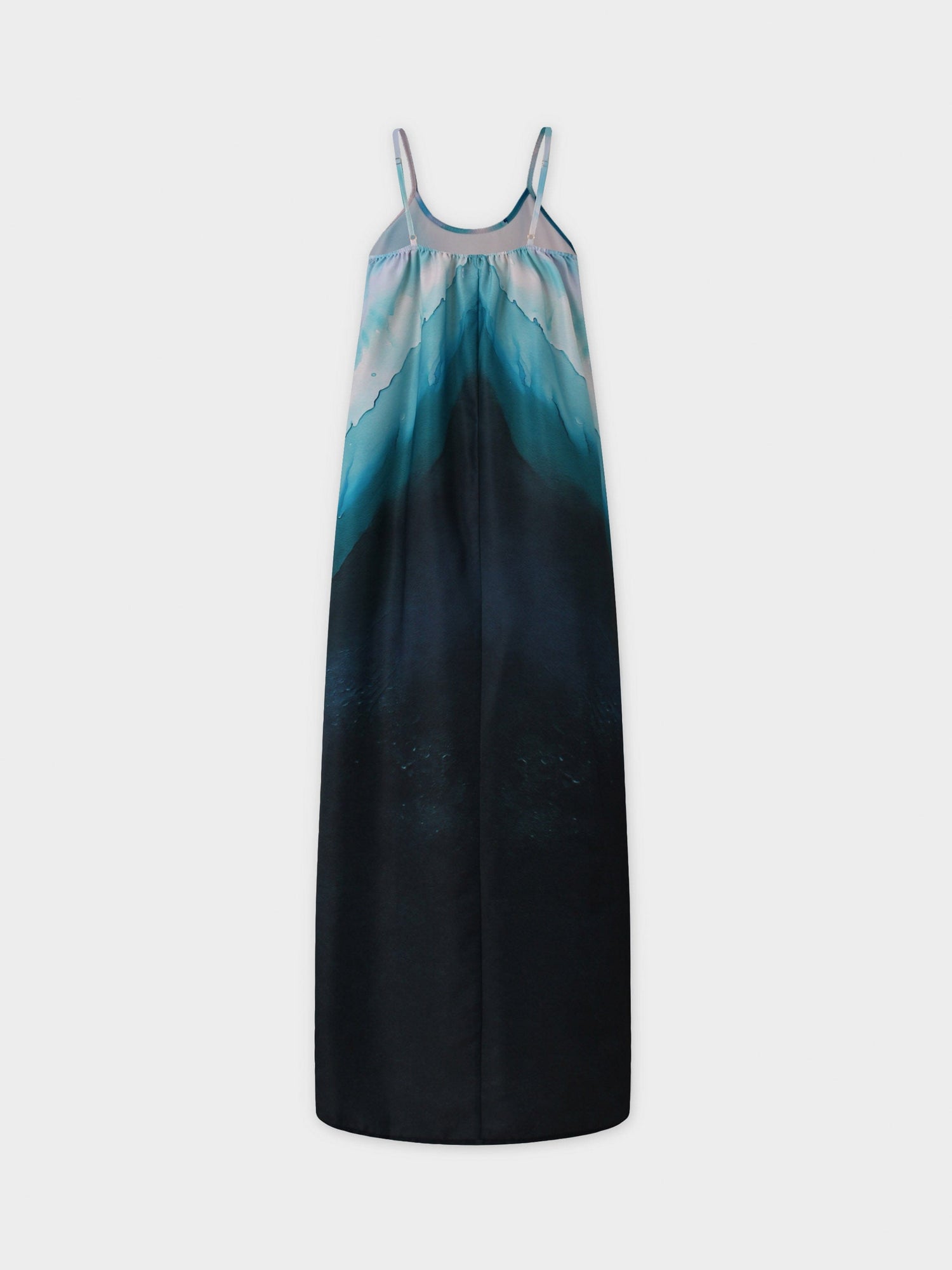 Printed Crew Neck Slip Dress-Blue Ombre