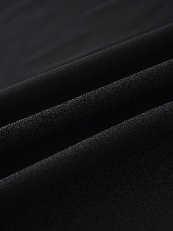 Faux Satin Crew Neck Slip Dress-Black