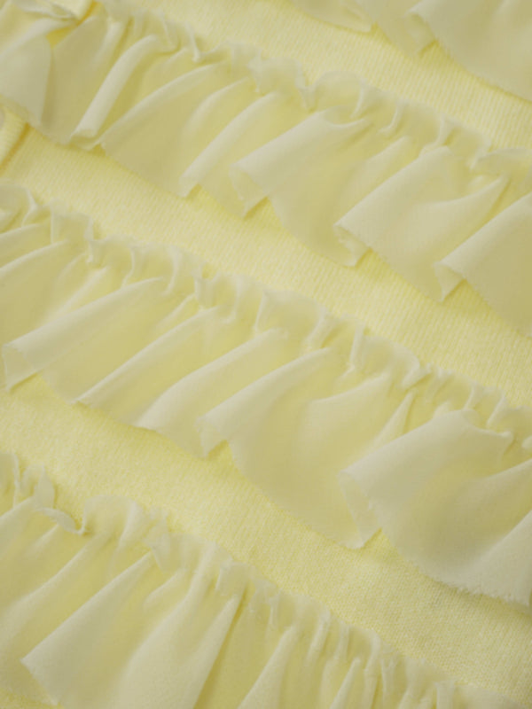 Ruffle Design Cardigan-Butter
