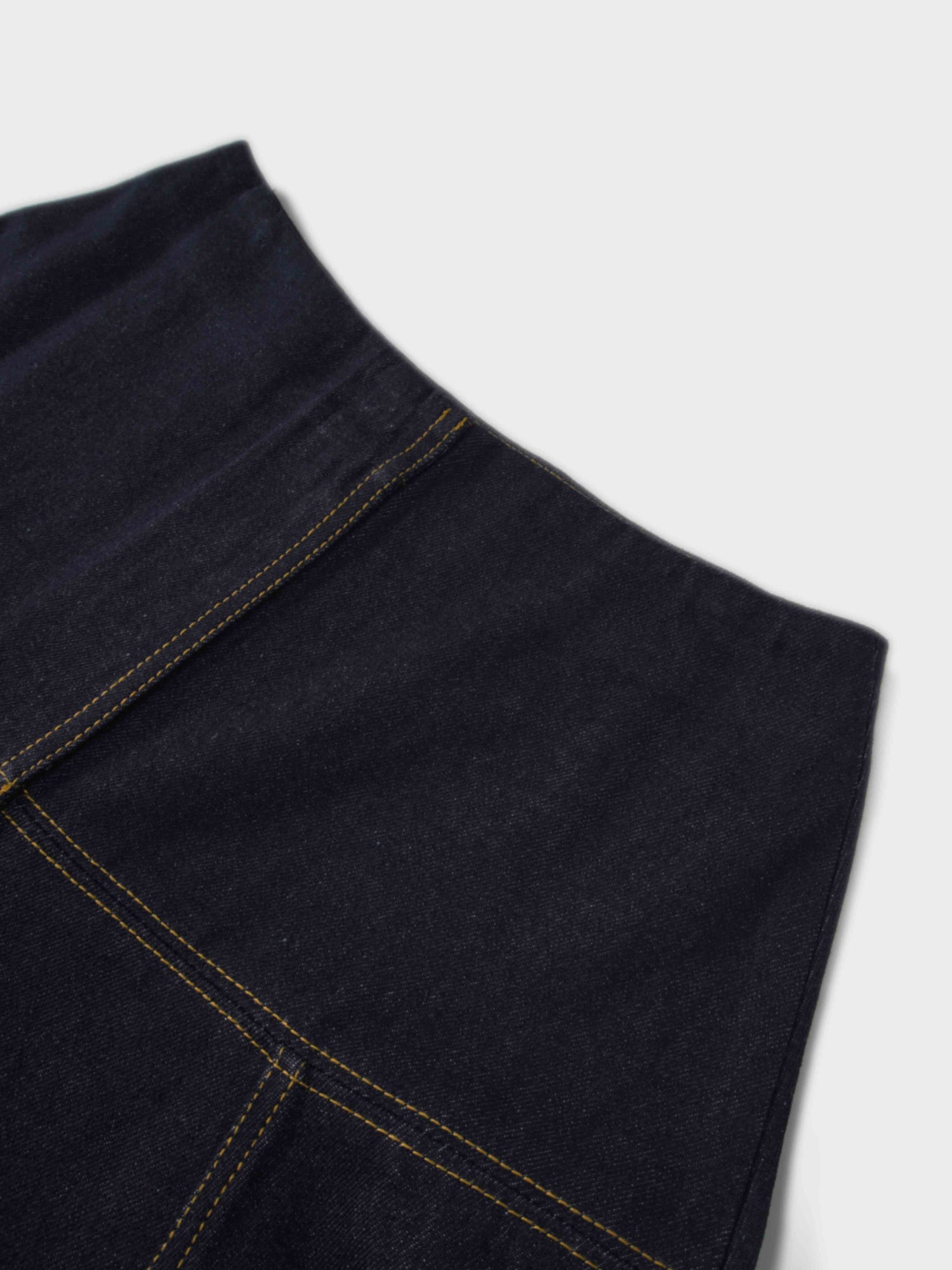 Border Stitched Yoke Denim Skirt-Blue