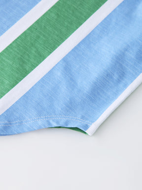 Blouse T-shirt-Green/Blue Stripe
