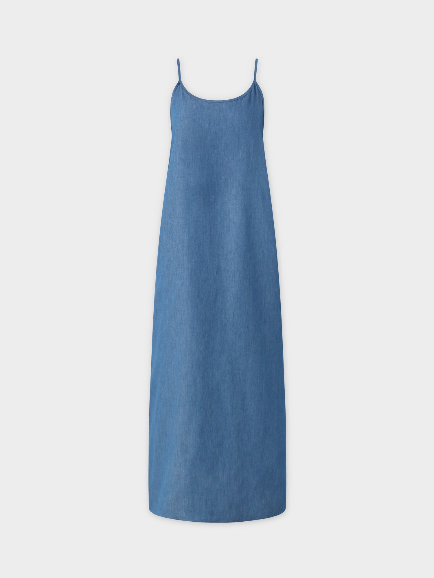 SOLID CREW NECK SLIP DRESS-BLUE DENIM