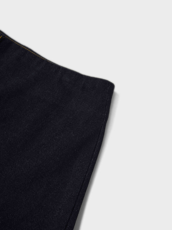 Border Stitched Yoke Denim Skirt-Blue
