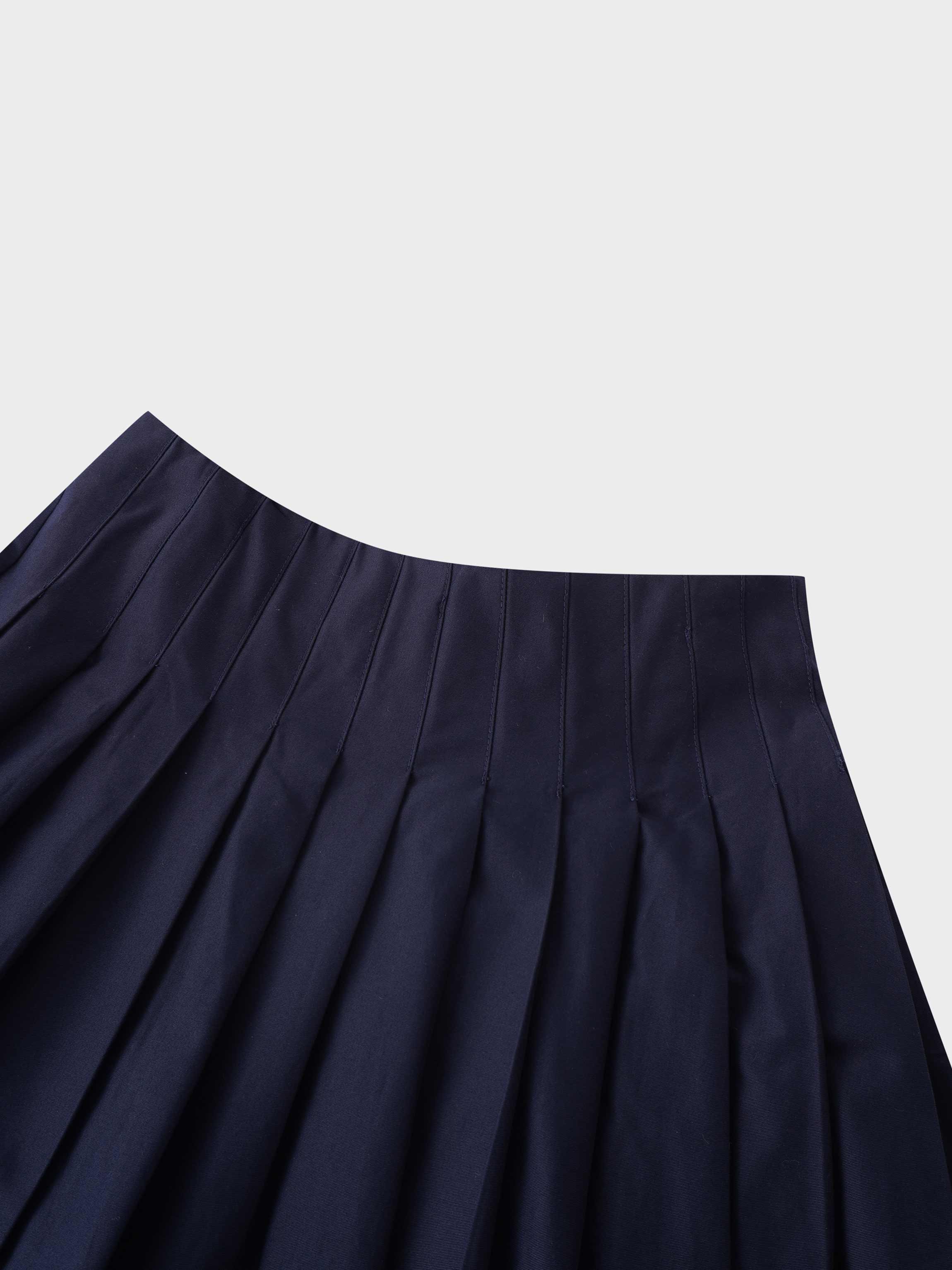 Full Pleated Skirt-Navy