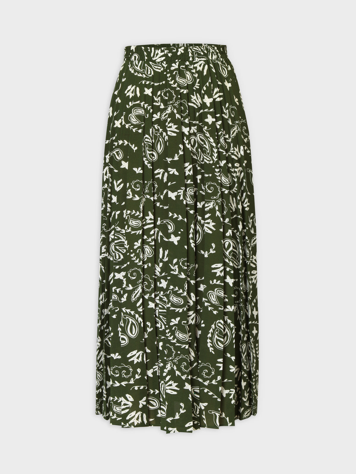 Covered Band Pleated Skirt 37"-Green Paisley
