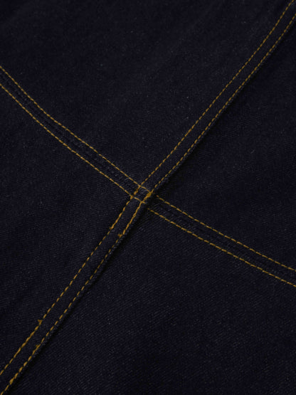 Border Stitched Yoke Denim Skirt-Blue