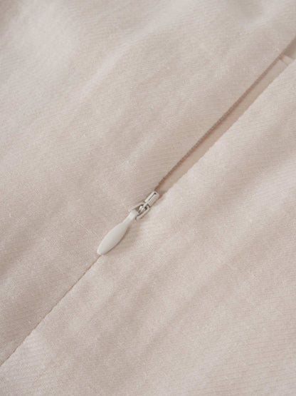 Pleat Top Silk/Linen Blend Dress-Oatmeal