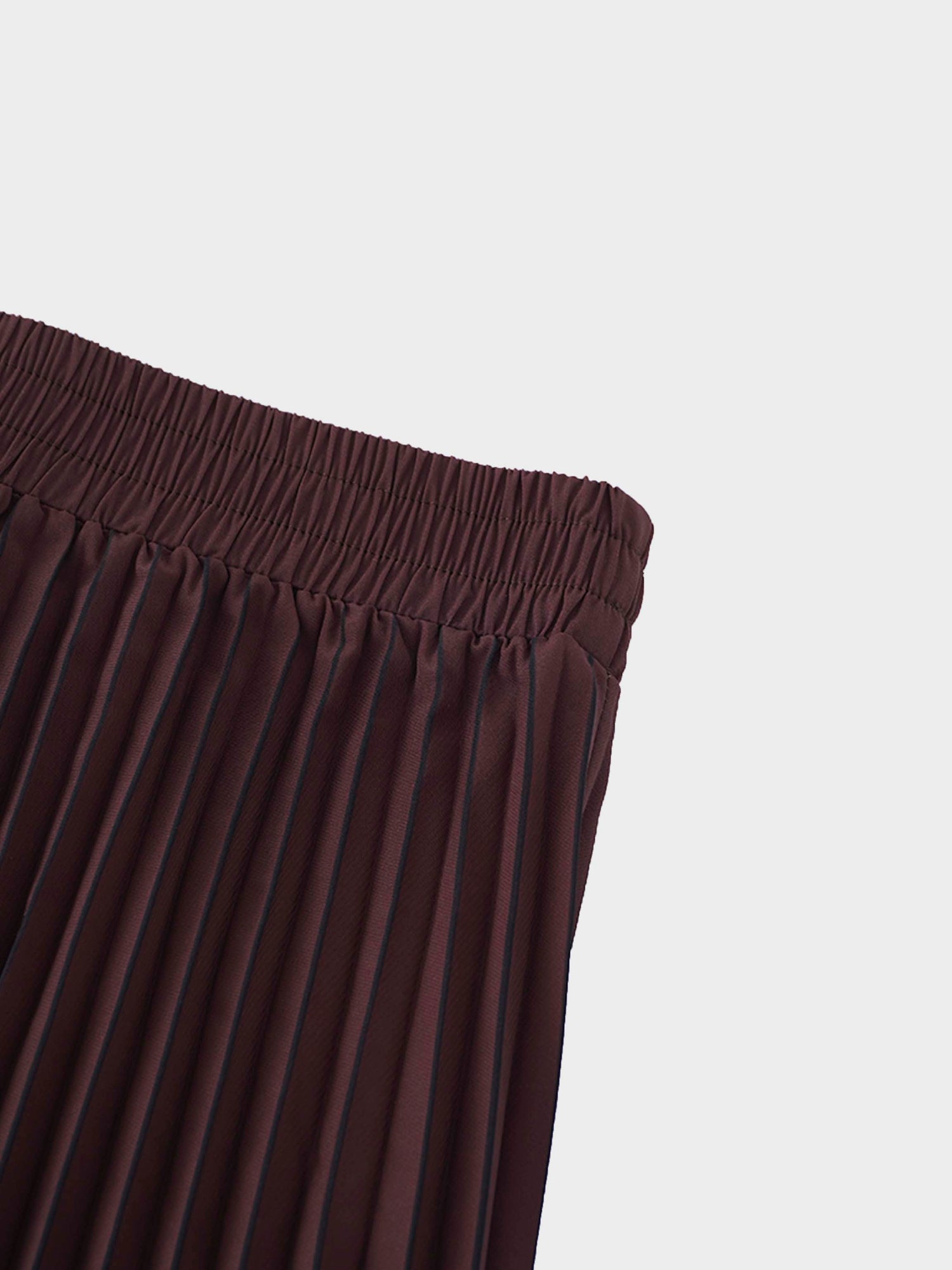 Elastic Waist Printed Pleated Skirt-Brown Chevron Border