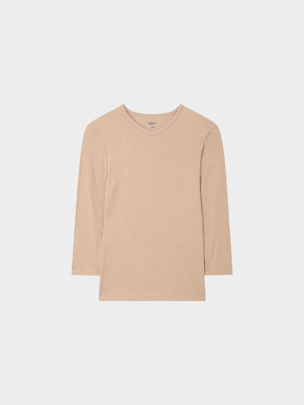 HIGH V RIBBED TEE - 3Q - TAN