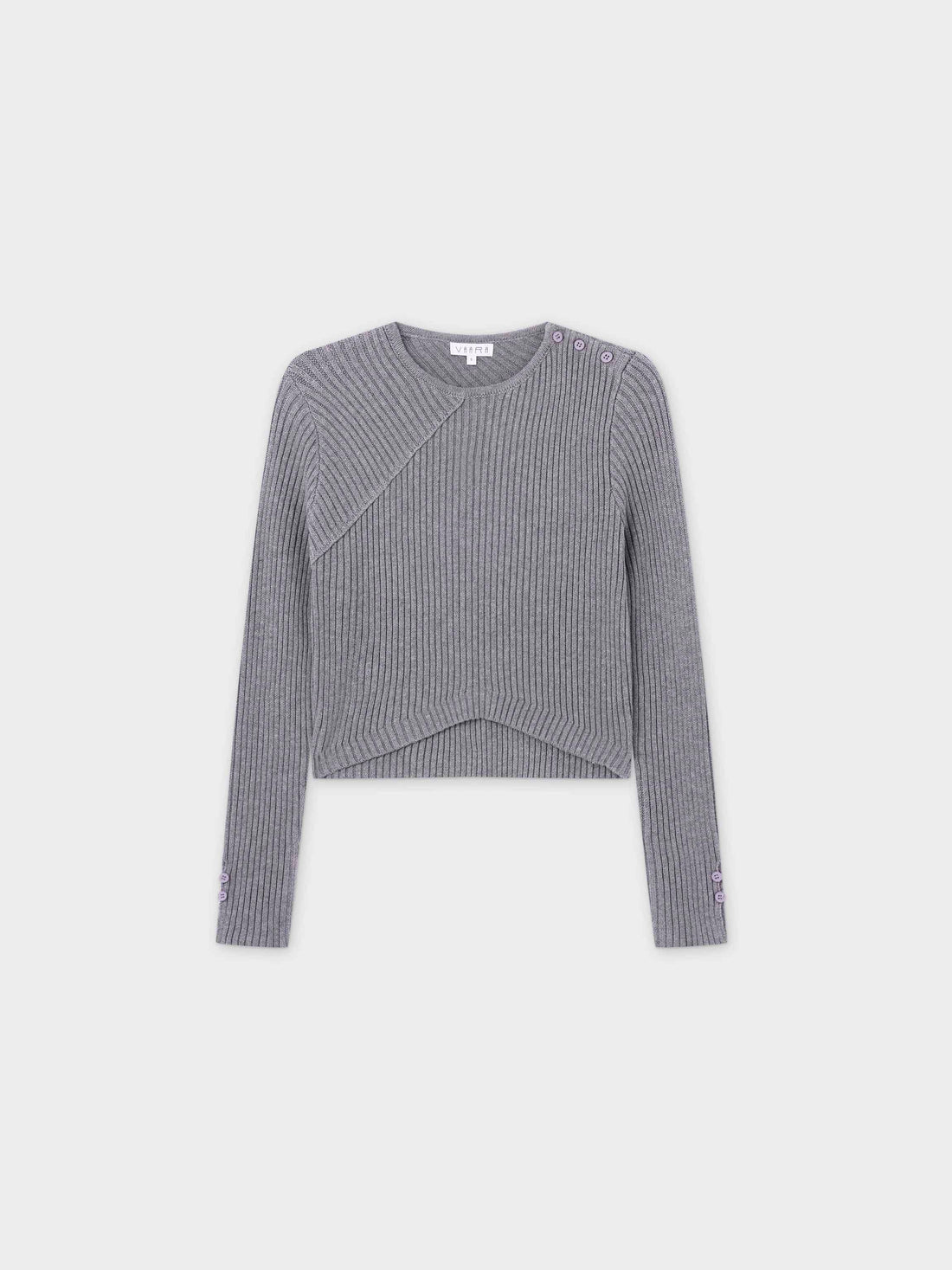 V Bottom Crop Sweater-Grey