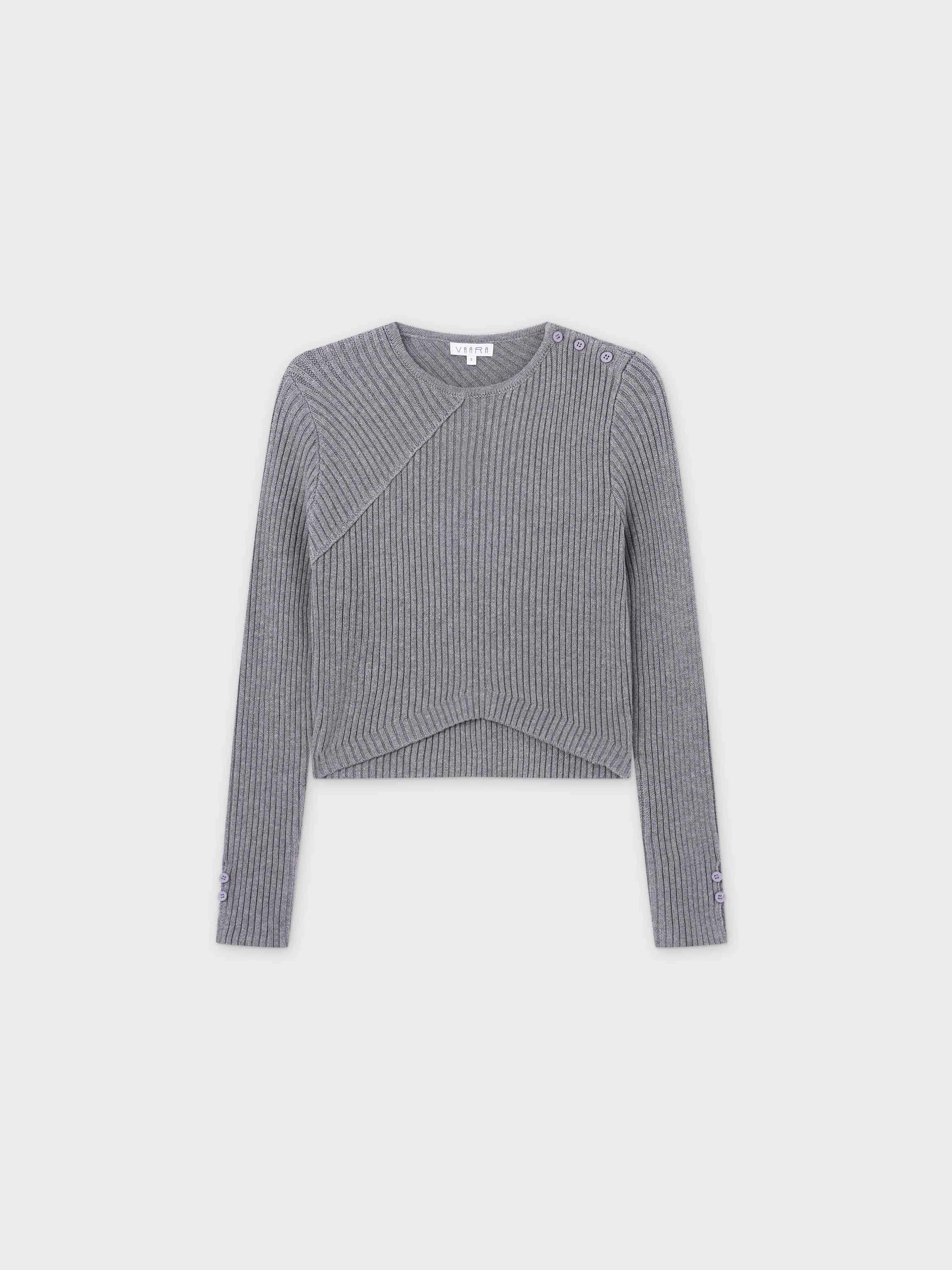 V Bottom Crop Sweater-Grey