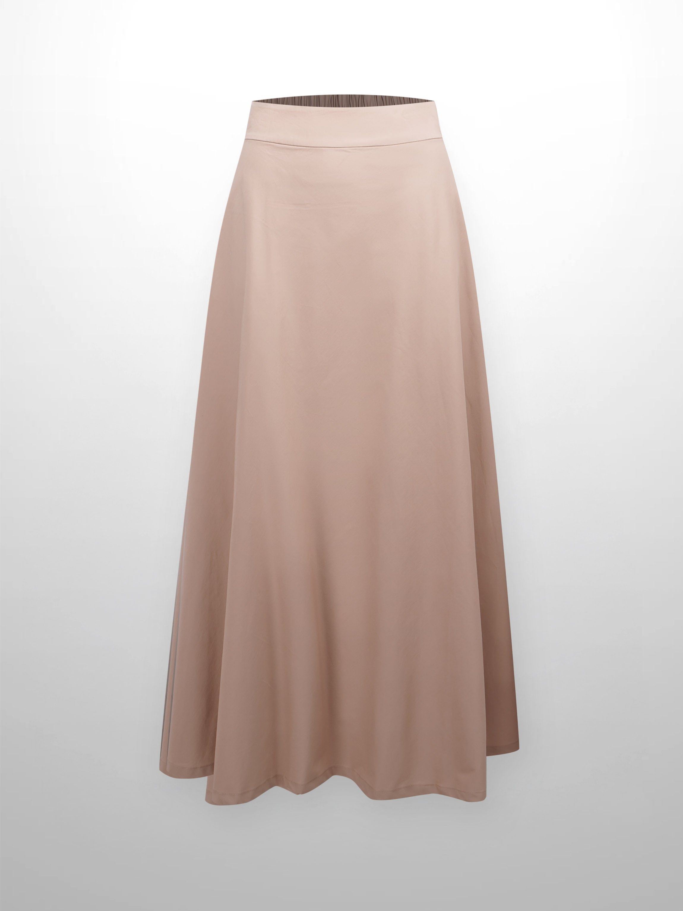 Elastic Back Maxi Cotton Blend Skirt-Tan