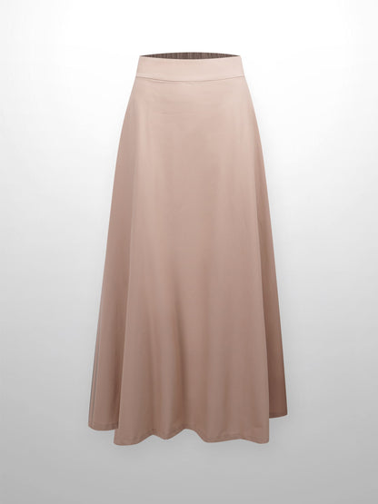Elastic Back Maxi Cotton Blend Skirt-Tan