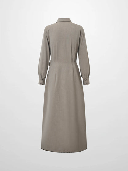 Wrap Shirtdress - Taupe Pinstripe