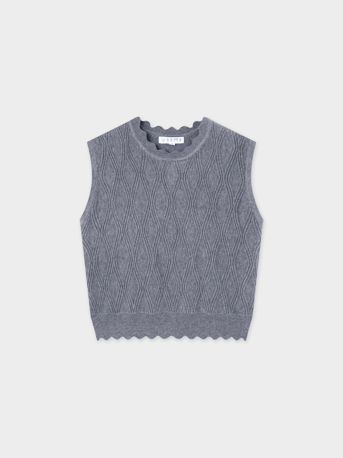 Scalloped Sleeveless Crew Neck Sweater-Heathered Grey