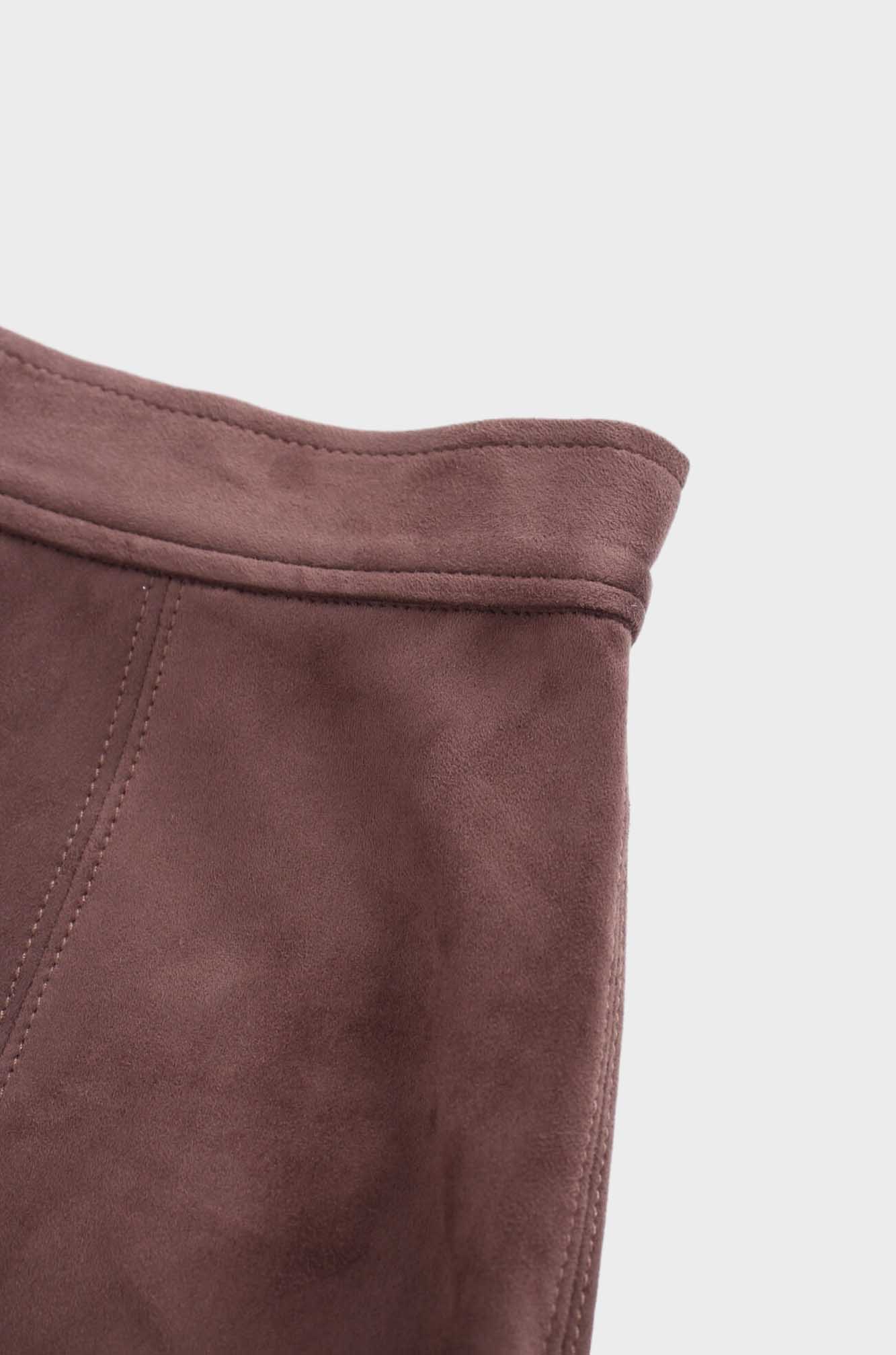 Suede Trumpet Skirt-Brown