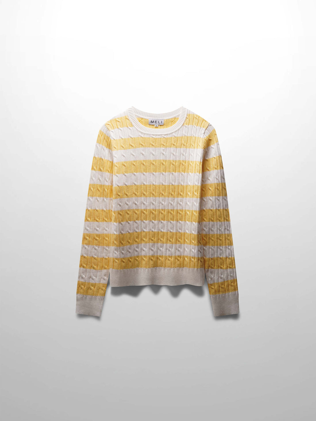 Printed Cable Knit Sweater-Yellow/White Stripe