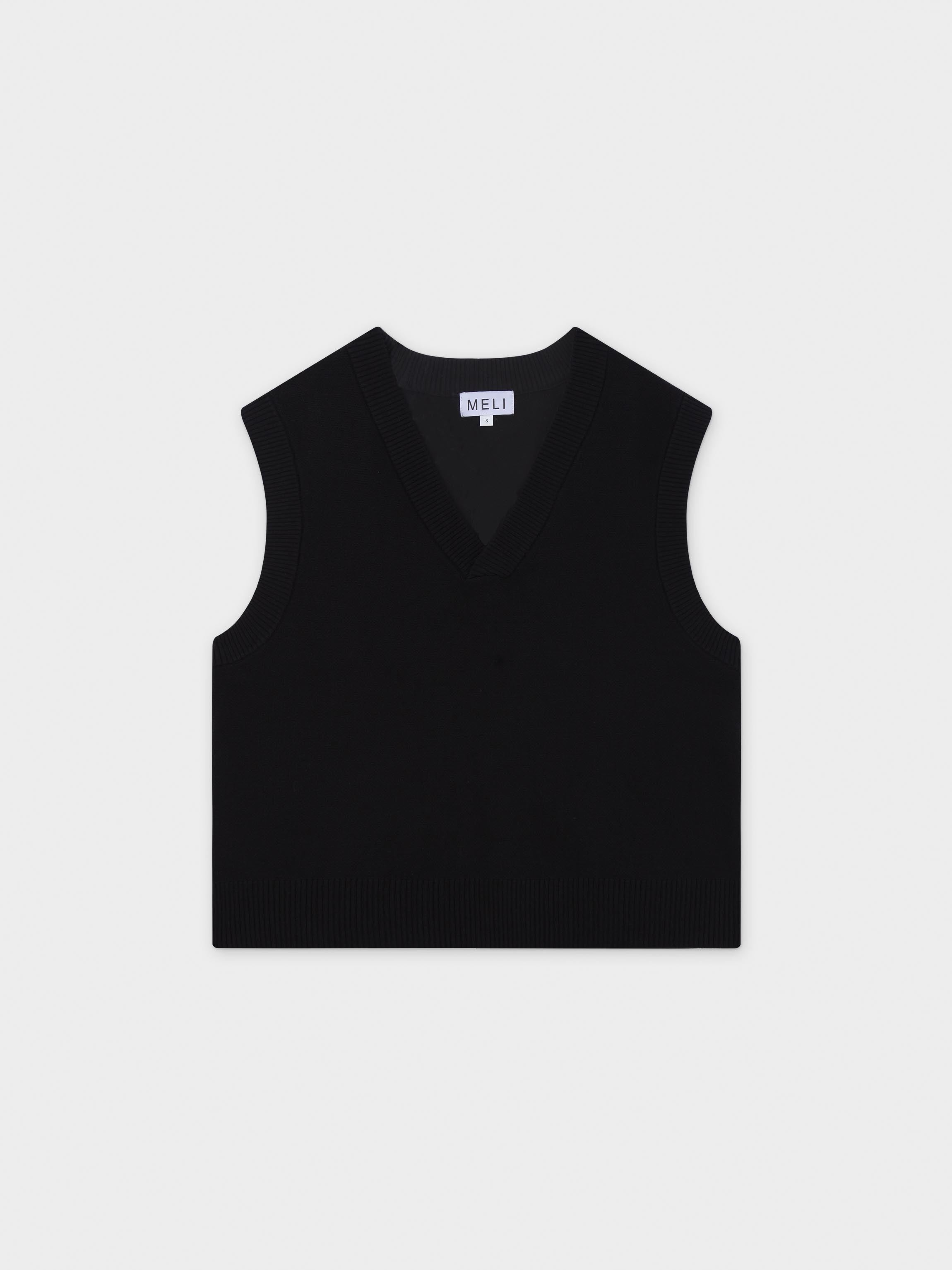 V-Neck Knit Vest-Black