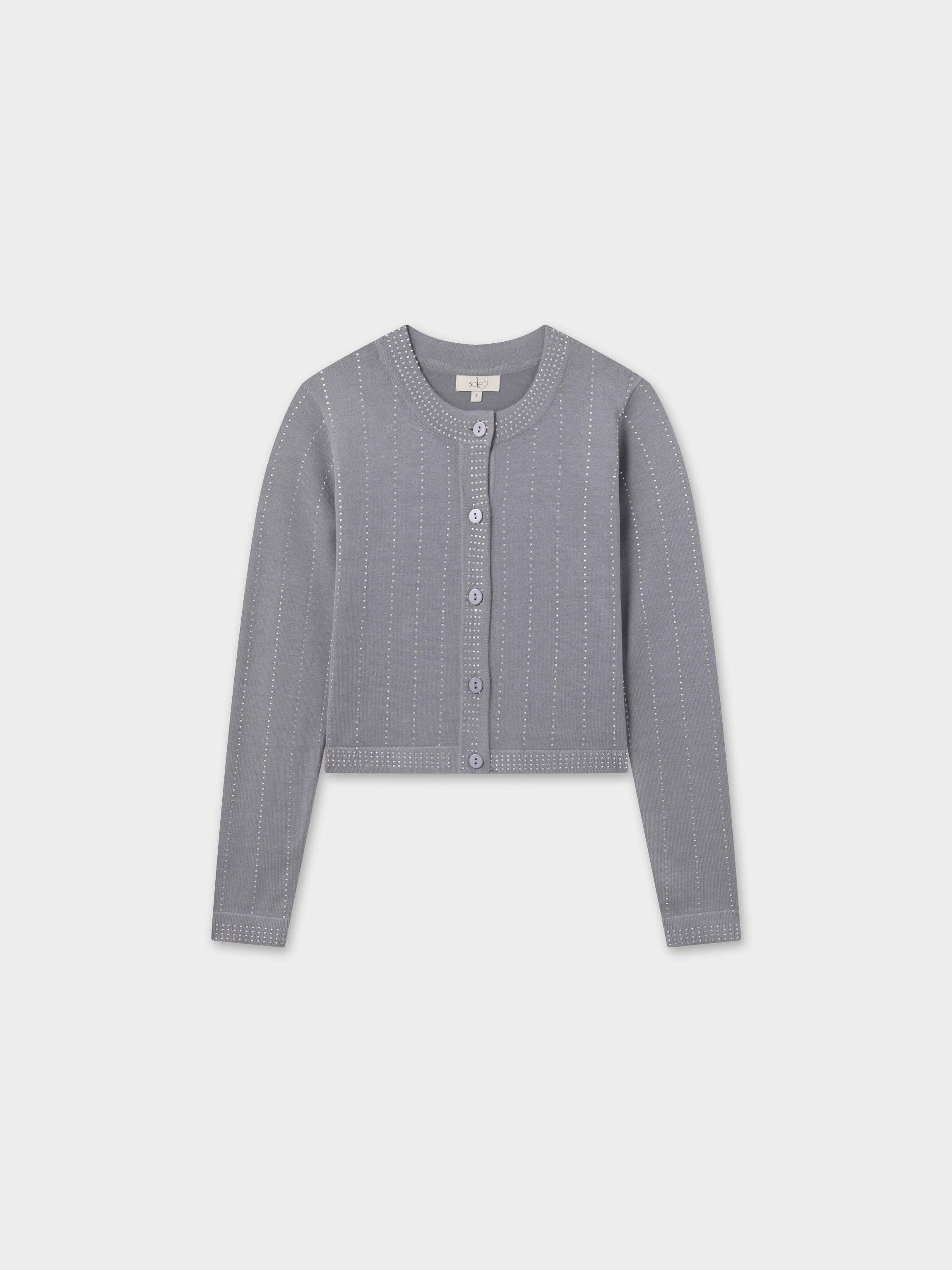 Crystal Pinstripe Crew Cardigan-Grey