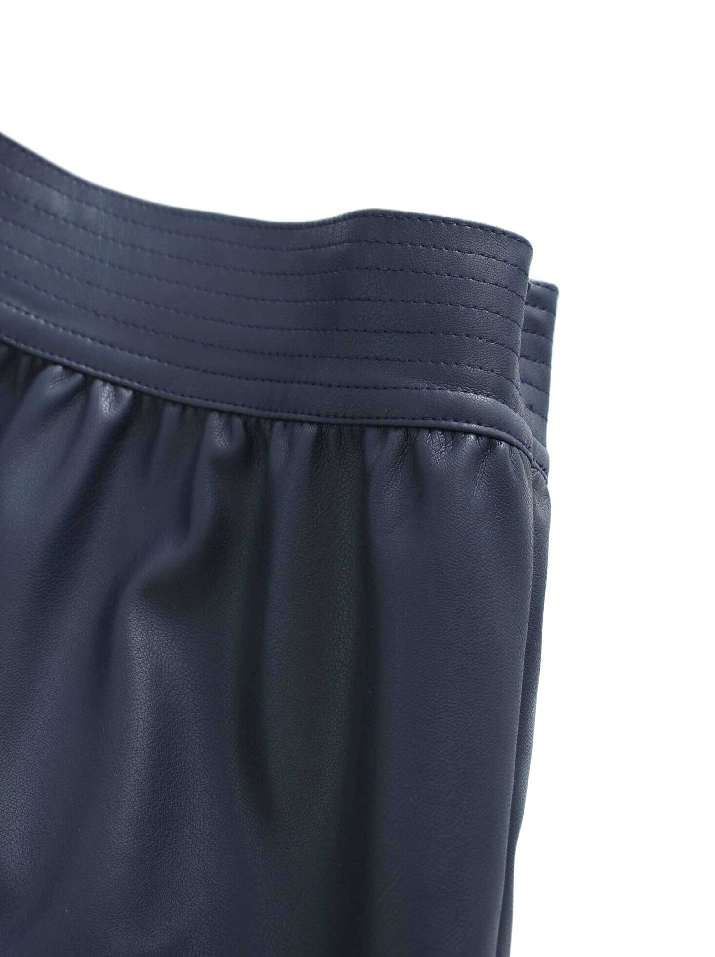 Drop Waist Leather Skirt-Navy