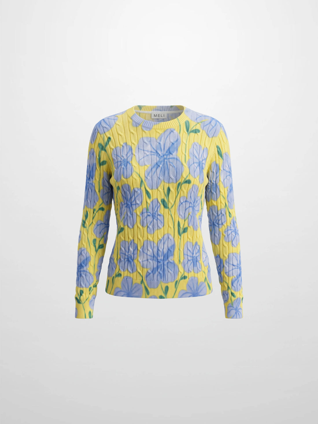 Floral Cable Printed Sweater - Yellow/Blue Floral