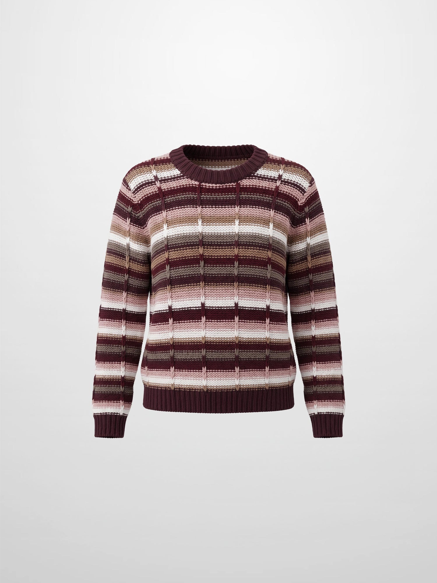 Overstitch Detail Striped Sweater - Burgundy Stripe