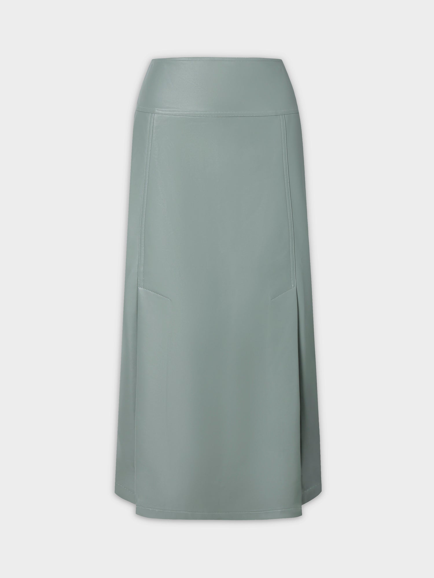 Leather Inverted Pleat Skirt-Seafoam