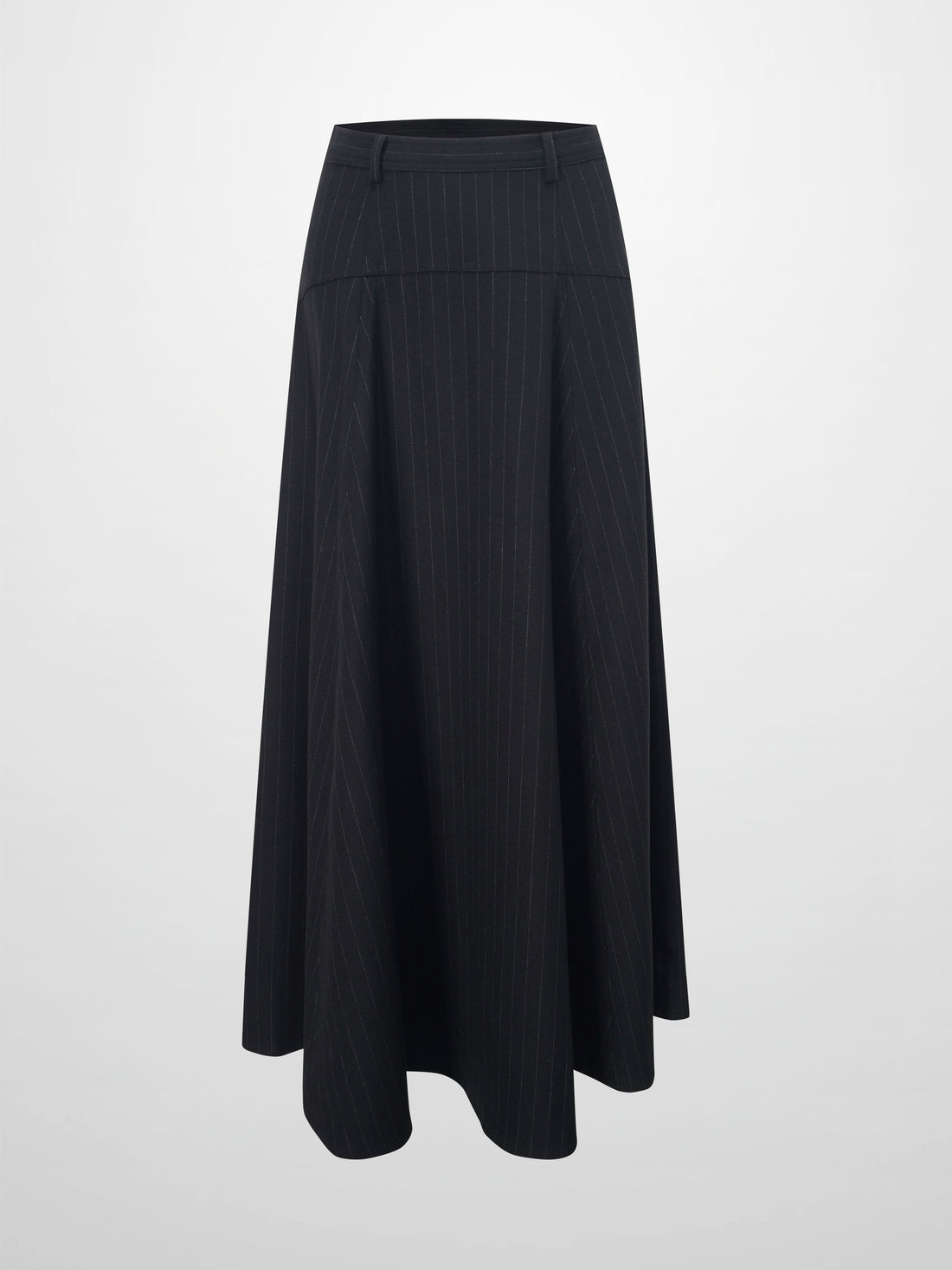Wool Blend Yoke Skirt 37&quot;-Black Pinstripe