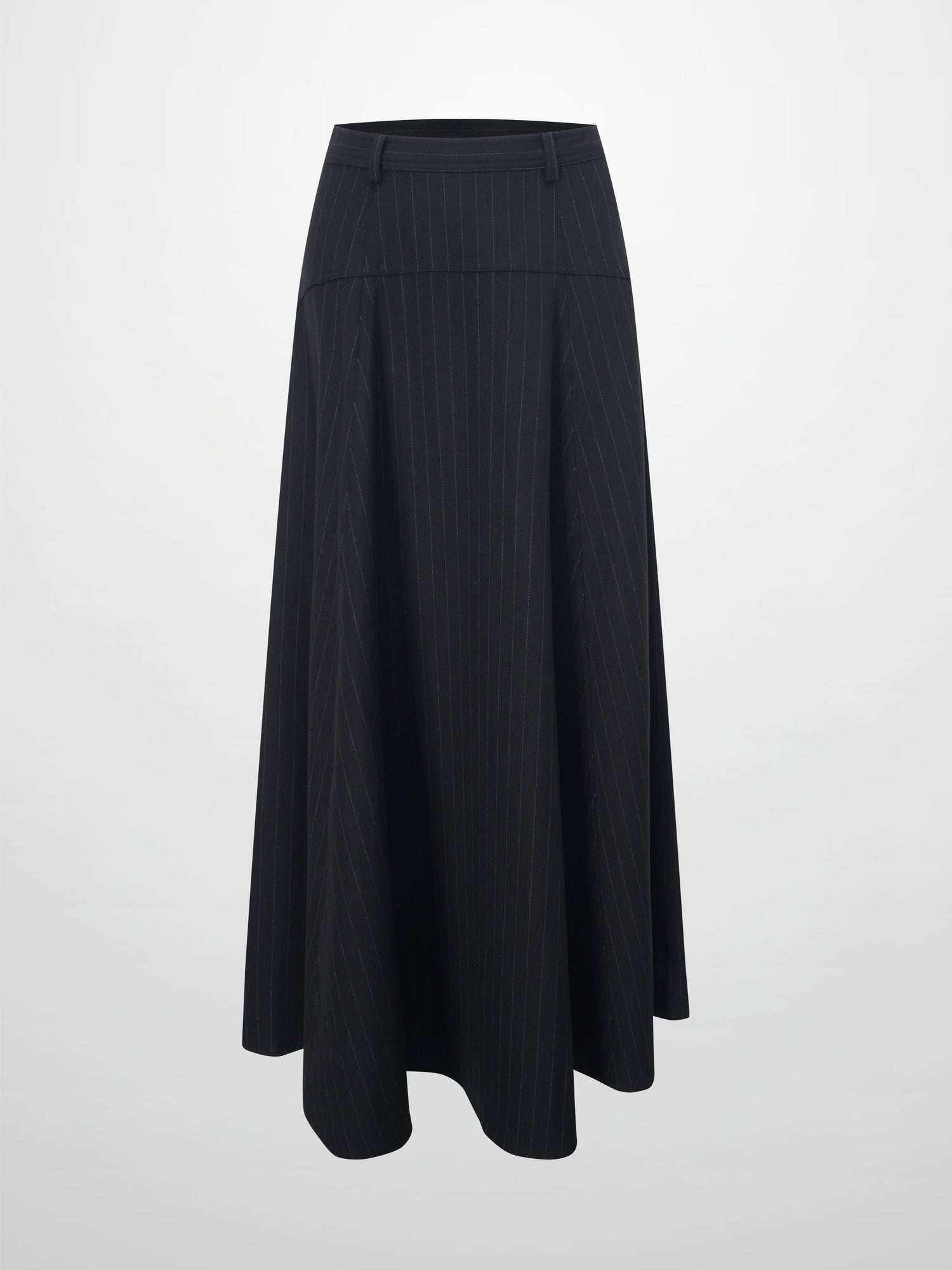 Wool Blend Yoke Skirt 37&quot;-Black Pinstripe