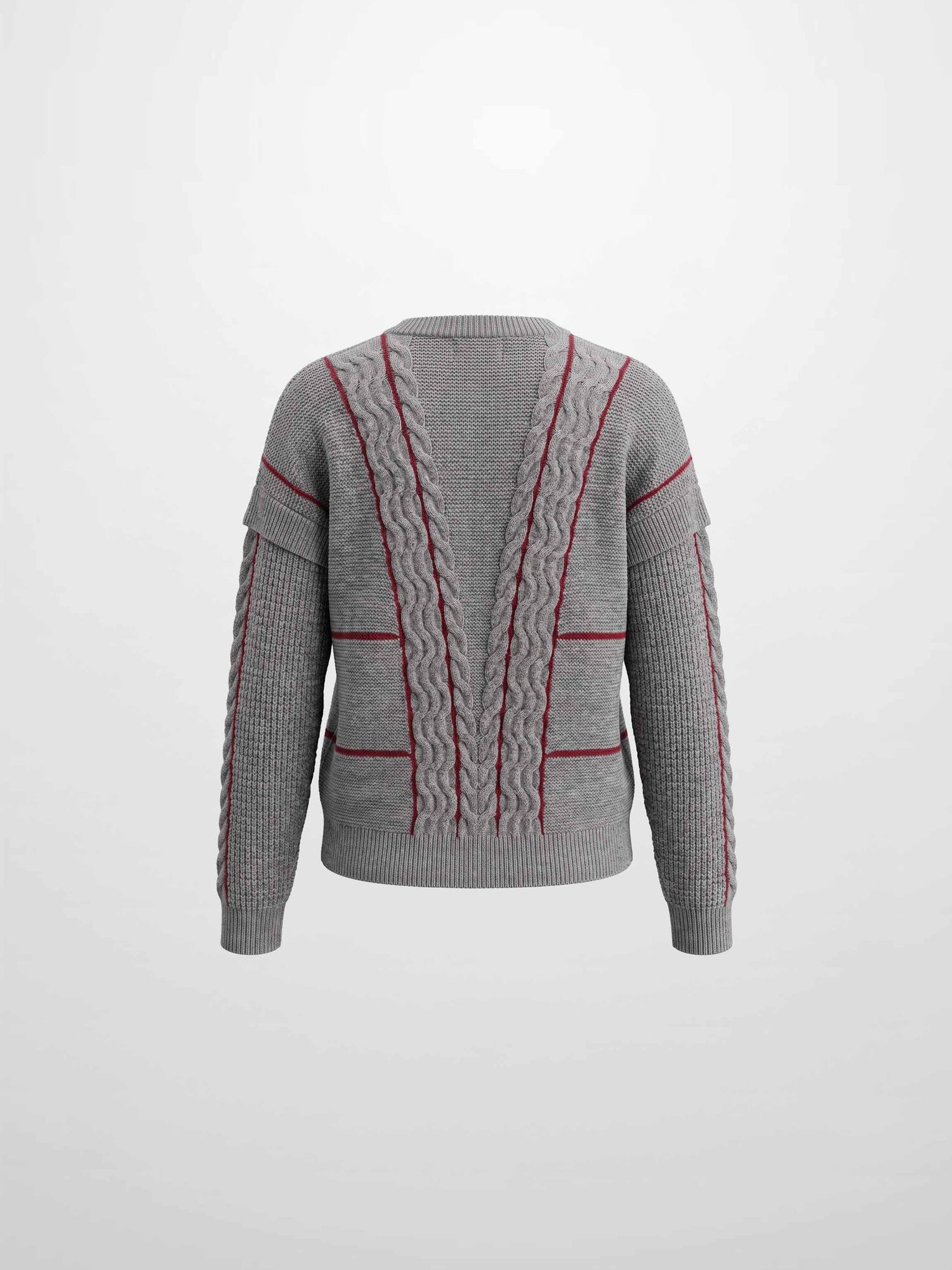 Mix Cable Striped Sweater - Grey/Burgundy