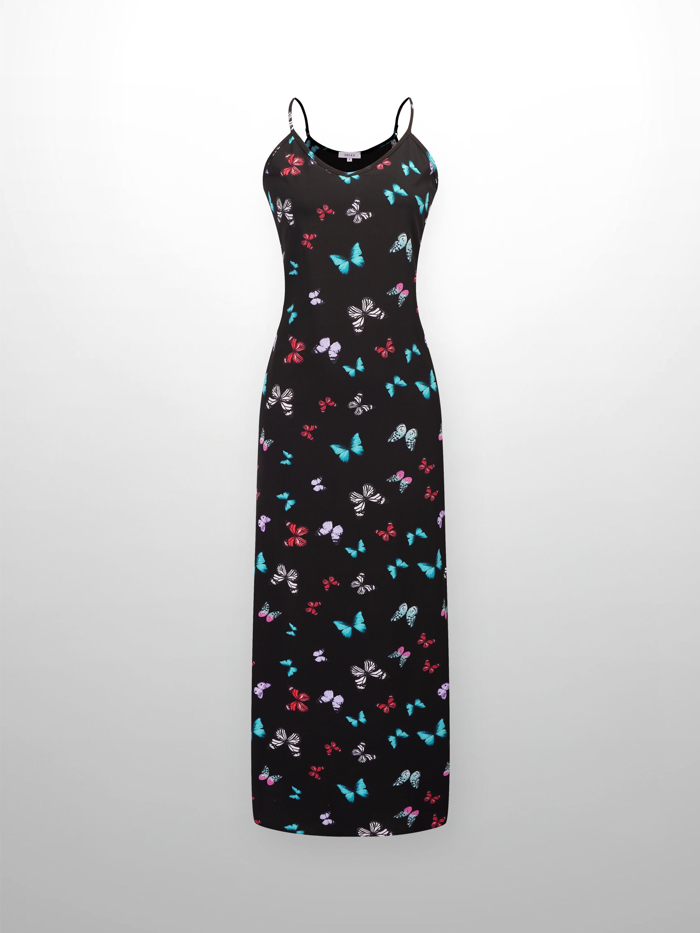 A-Line V Neck Slip Dress-Butterflies