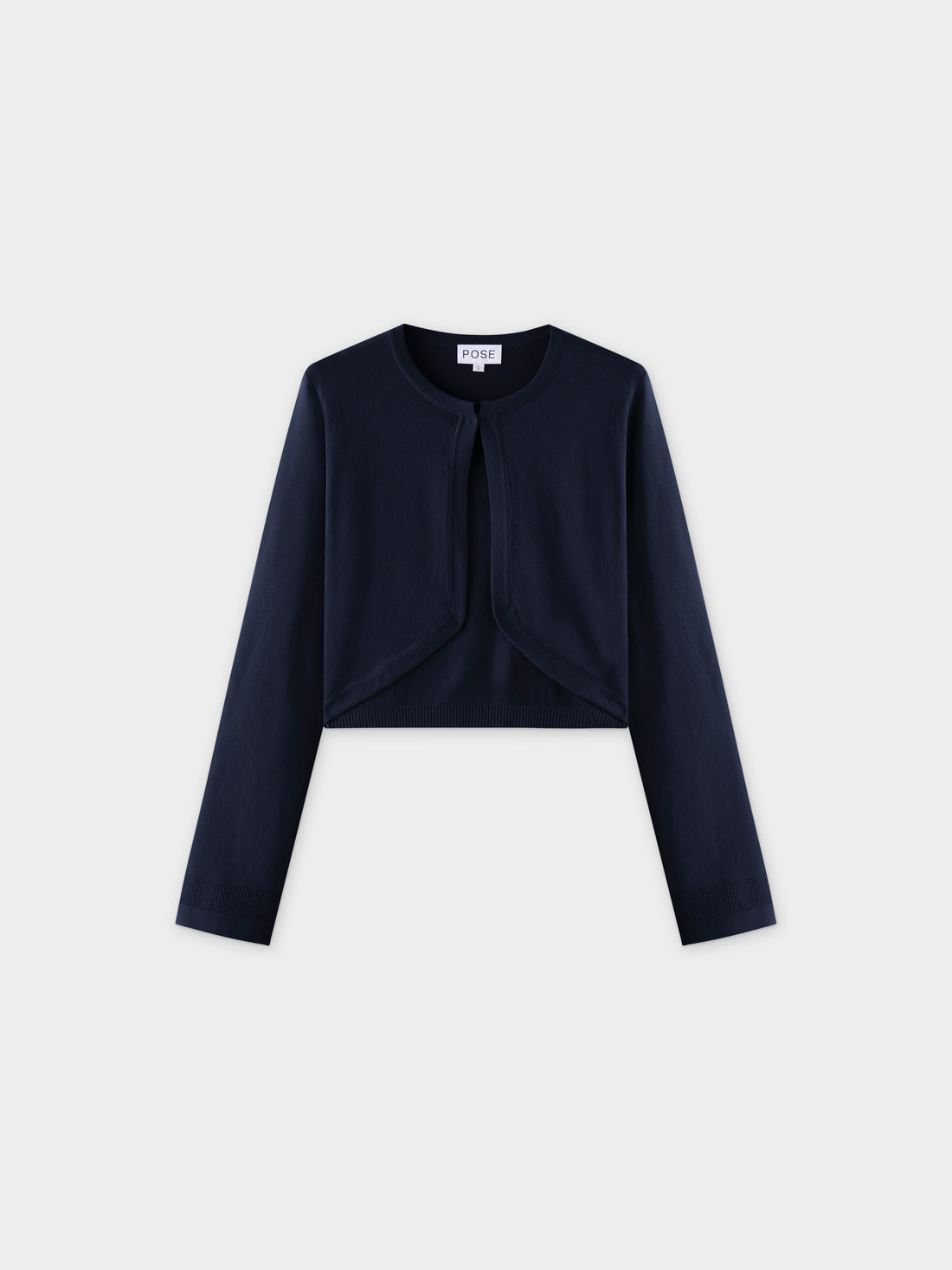 Flat Ribbed Trim Shrug-Navy