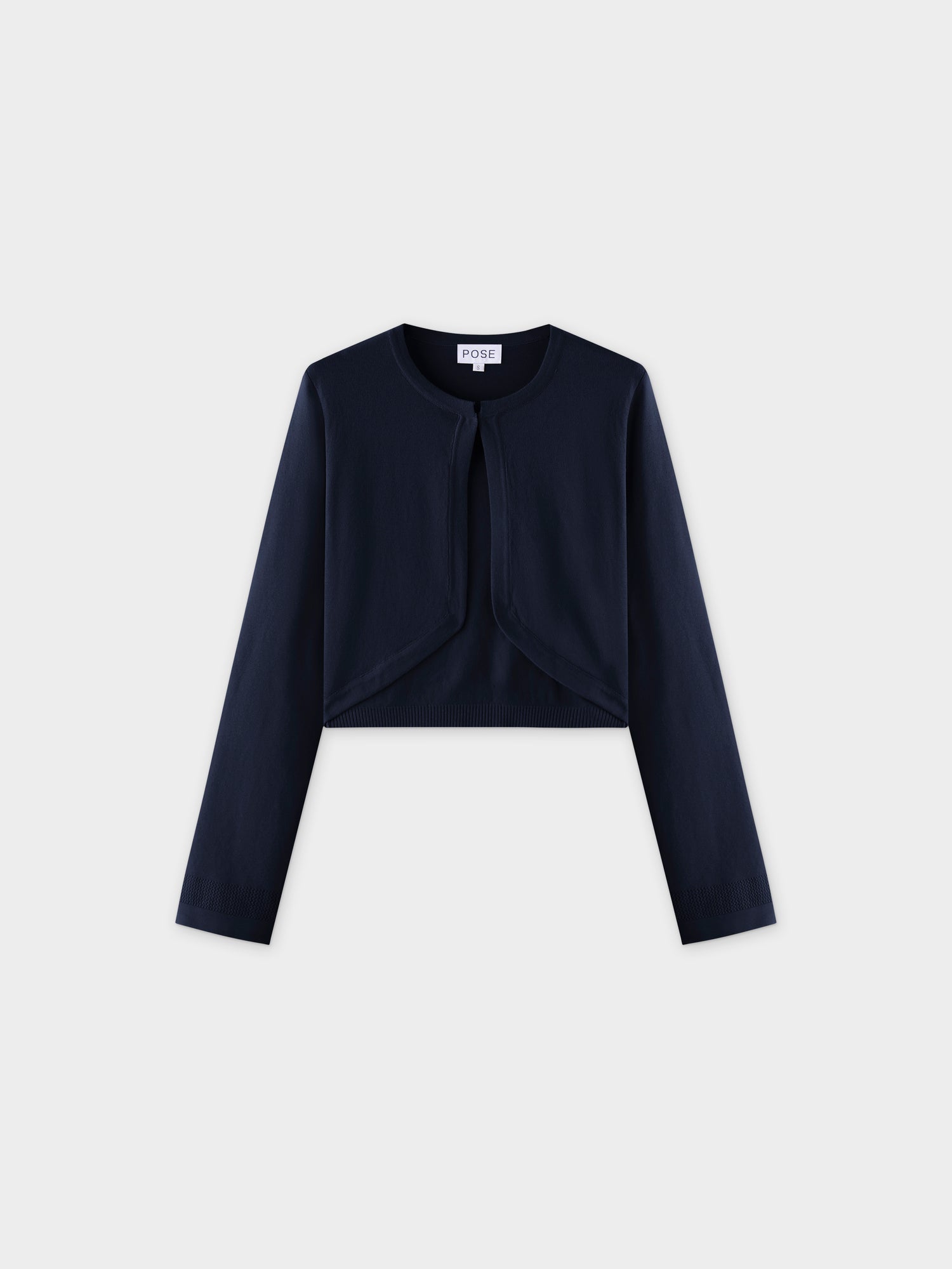 Flat Ribbed Trim Shrug-Navy