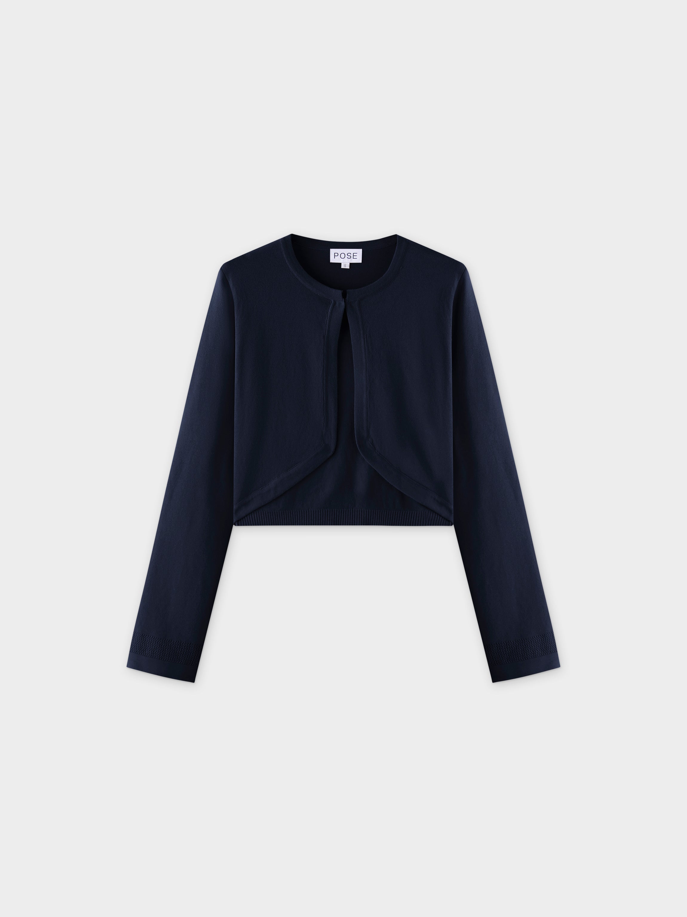 Flat Ribbed Trim Shrug-Navy